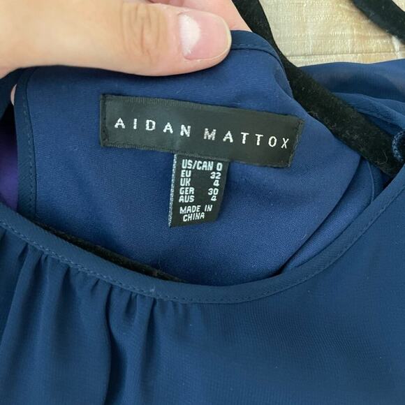 New Aidan Mattox Blouson Navy Sequin High Slit Maxi Dress Gown 0 - Picture 8 of 9